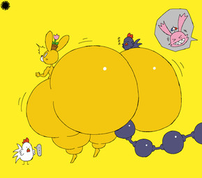 >_< anthro bar_emanata big_butt blush blush_lines bubble_butt butt butt_expansion cheek_tuft crossbar_emanata curvy_figure ellipsis emanata expansion eyes_closed facial_markings facial_tuft fangs femboy flash_emanata fur glistening glistening_butt grin group head_markings hip_expansion hose hose_in_butt hose_inflation huge_butt huge_hips huge_thighs hyper hyper_butt hyper_hips hyper_thighs inflation logo male markings muzzle_(marking) pink_body pink_fur plant_pot sleeping smile speech_bubble teeth text thick_thighs thigh_expansion tuft umbrella wide_hips yellow_body yellow_fur thatdawgmurray the_adventures_of_cookie_and_cream cookie_(the_adventures_of_cookie_and_cream) cream_(the_adventures_of_cookie_and_cream) avian bird chicken galliform lagomorph leporid mammal phasianid rabbit aliasing artist_logo artist_name digital_media_(artwork) hi_res signature