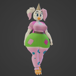 3_toes absolute_territory anthro beak belt big_breasts blue_eyes blue_necktie bottomwear breasts claws clothed clothing feet female green_bottomwear green_clothing green_skirt grey_background hair hat headgear headwear legwear looking_at_viewer necktie non-mammal_breasts open_clothing open_topwear open_vest party_hat pattern_clothing pattern_legwear pattern_necktie pattern_thigh_highs pigtails pink_clothing pink_hair pink_legwear pink_shirt pink_thigh_highs pink_topwear pink_vest shirt simple_background skirt solo spots spotted_clothing spotted_legwear spotted_necktie spotted_thigh_highs thick_thighs thigh_highs toes topwear vest white_body wide_hips octal octal_(modeler) five_nights_at_freddy's funko_pop! scottgames circus_chica avian bird chicken galliform phasianid 1:1 3d_(artwork) digital_media_(artwork) full-length_portrait hi_res portrait