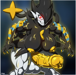 4_fingers animal_genitalia animal_penis anthro areola balls big_balls big_breasts big_penis black_breasts breasts claws electricity electricity_manipulation elemental_manipulation equine_genitalia equine_penis erection eyelashes finger_claws fingers genitals grin gynomorph gynomorph_anthro huge_balls huge_penis hyper hyper_balls hyper_genitalia hyper_penis intersex intersex_anthro looking_at_viewer medial_ring muscular muscular_anthro muscular_gynomorph muscular_intersex muscular_thighs nipples penis pokemorph red_eyes simple_background smile smiling_at_viewer solo tail vein veiny_penis white_balls yellow_areola yellow_nipples yellow_penis tridark nintendo pokemon hitomi_(someguy987) gardevoir generation_3_pokemon generation_4_pokemon hybrid luxray pokemon_(species) 2025 digital_media_(artwork) hi_res