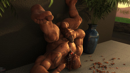 5_toes balls bodily_fluids brown_penis butt cum cum_in_mouth cum_in_own_mouth cum_in_self cum_inside cum_on_face cum_on_own_face cum_on_self cumshot ejaculation erection feet foot_focus genital_fluids genitals male masturbation not_furry outside penile penile_masturbation penis plantigrade solo toes darkviperbara ugoro humanoid orc 16:9 3d_(artwork) digital_media_(artwork) widescreen