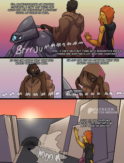 anthro anthrofied cloak clothing gesture hoverbike male mentor riding_off_into_the_sunset robe science_fiction sunset teacher text waving waving_goodbye doctor_awesome felid human lion mammal pantherine absurd_res comic english_text hi_res
