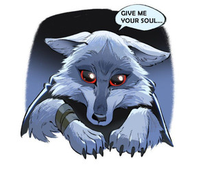 anthro armband armwear chibi claws cloak clothing dialogue ears_down facial_markings fluffy head_markings looking_at_viewer male markings mask_(marking) pivoted_ears poncho red_eyes simple_background solo speech_bubble text unknown_artist dreamworks puss_in_boots_(franchise) death_(puss_in_boots) canid canine canis mammal wolf english_text