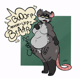 anthro belly bloated breasts burping fart female obese overweight overweight_anthro overweight_female rumbling_stomach solo stuffing tail thick_thighs wide_hips springy_ness pine_(springy_ness) american_opossum mammal marsupial 2025 absurd_res digital_media_(artwork) hi_res