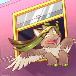 acting_like_a_dog bodily_fluids female feral happy leaf leaf_hair plant plant_hair pseudo_hair saliva saliva_on_tongue solo tongue tongue_out train vehicle wind window wings helemaranth hasbro my_little_pony mythology helemaranth_(character) equid equine mammal mythological_creature mythological_equine pegasus 1:1