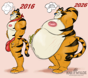 anthro areola belly big_belly bulge claws clothing detailed_bulge food fur hand_behind_head hand_on_belly hanging_belly huge_belly male markings mascot moobs morbidly_obese morbidly_obese_anthro morbidly_obese_male mouth_closed navel nipples nude obese obese_anthro obese_male overweight overweight_anthro overweight_male pizza pizza_slice rumbling_stomach saggy_belly scarf side_view smile solo sound_effects standing striped_body striped_fur striped_markings striped_tail stripes tail tail_markings text thick_thighs thong thought_bubble underwear weight_gain whiskers wide_hips husky2paws frosted_flakes kellogg's tony_the_tiger felid mammal pantherine tiger 2026 hi_res
