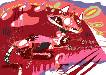 abstract_background ambiguous_gender blep feral fur green_tongue red_body red_fur smile solo tongue tongue_out white_body white_fur naircat domestic_cat felid feline felis mammal 2017 digital_drawing_(artwork) digital_media_(artwork) microsoft_paint_(artwork)