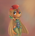 accessory anthro belly_dancer clothed clothing featureless_chest female generation_5_pokemon harem harem_outfit headband nintendo pokemon pokemon_(species) raggedy scrafty skimpy smile solo translucent translucent_clothing wide_hips