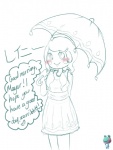 alternate_species anthro blush female heart_symbol humanized solo text umbrella lacgl requestfaeg animal_crossing nintendo lily_(animal_crossing) amphibian frog human mammal english_text hi_res japanese_text monochrome translation_request