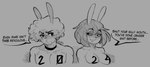 anthro breasts duo female femboy hair male male/female profanity simple_background text eldiipiid harry_gray_(eldiipiid) ivy_(eldiipiid) lagomorph leporid mammal rabbit absurd_res digital_media_(artwork) english_text hi_res monochrome