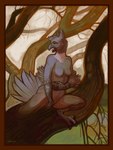 anthro beak black_body black_feathers border breasts claws covering covering_self feathers featureless_breasts feet female fingering fingering_self half-closed_eyes hand_on_belly in_tree looking_away masturbation narrowed_eyes nude open_mouth orange_border outside plant solo spread_legs spreading talons toe_claws toes tongue tree vaginal vaginal_fingering white_body white_feathers jagal fleek_feather avian bird corvid corvus_(genus) oscine passerine raven hi_res signature