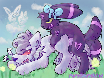 ambiguous_gender balls bodily_fluids bow_(feature) bow_accessory cheek_tuft cloud cute_fangs day detailed_background doggystyle dominant dominant_feral dominant_intersex drooling duo facial_tuft fangs feral feral_on_feral feral_penetrated feral_penetrating feral_penetrating_feral feral_with_hair flower fluffy fluffy_tail from_behind_position genitals gradient grass grass_field gynomorph hair hairpiece heart_symbol intersex intersex/intersex larger_penetrated larger_sub light looking_pleasured looking_up mating_grip mounting neck_tuft no_pupils nude outside penetration penis plant saliva sex size_difference sky submissive submissive_feral submissive_intersex tail tail_motion tailwag teeth text tuft jackrabbit_(artist) nintendo pokemon alolan_form alolan_ninetales eeveelution generation_1_pokemon generation_2_pokemon generation_7_pokemon pokemon_(species) regional_form_(pokemon) umbreon vulpix 2023 4:3 digital_drawing_(artwork) digital_media_(artwork) english_text hi_res ibispaint_(artwork) lighting shaded signature nonbinary_(lore) trans_(lore) trans_woman_(lore)