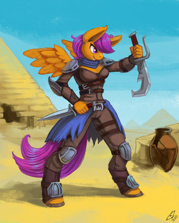 anthro bottomwear clothing dagger desert female melee_weapon pants pyramid solo teeth weapon wings lexx2dot0 friendship_is_magic hasbro my_little_pony mythology scootaloo_(mlp) equid equine mammal mythological_creature mythological_equine pegasus 2020 4:5 hi_res