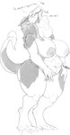 abdominal_bulge anthro anthro_pred belly big_breasts braided_hair breasts claws curvy_figure dialogue duo eyes_closed female female_pred fur hair leash long_hair navel neck_bulge nipples nude oral_vore solo_focus swallowing teeth thick_thighs toe_claws voluptuous vore wide_hips kasdal sergal digital_media_(artwork) hi_res