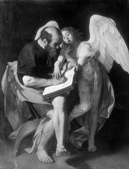 balding barefoot beard book chair clothed clothing curly_hair duo eyebrows facial_hair feathered_wings feathers feet furniture hair lips male mustache navel not_furry realistic religion robe sitting standing white_wings wings wrinkled_forehead caravaggio christianity matthew_the_blaziken angel human humanoid mammal winged_humanoid 1602 17th_century ancient_art formal_art greyscale hi_res monochrome oil_painting_(artwork) painting_(artwork) traditional_media_(artwork) traditional_painting_(artwork)