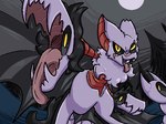 ambiguous_gender bat_wings eye_on_tail eye_scar facial_scar forest forest_background fur lazy_eye long_fangs membrane_(anatomy) membranous_wings mouth_hands nature nature_background night open_mouth plant purple_body purple_fur scar segmented_tail solo tongue tongue_out tree wings yellow_eyes neoncityrain nintendo pokemon generation_4_pokemon generation_5_pokemon gliscor hydreigon pokemon_(species)