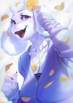 anthro breasts cardigan clothing female female_anthro fingers floppy_ears fur horn jewelry kemono necklace open_mouth open_smile petals purple_eyes smile solo tongue white_body white_fur aruurara undertale undertale_(series) toriel boss_monster_(undertale) bovid caprine mammal 2022 digital_media_(artwork) hi_res signature