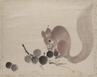 ambiguous_feral ambiguous_gender berry branch dot_eyes eating eating_food feral food fruit long_tail looking_down on_hind_legs plant quadruped side_view simple_background simple_eyes solo standing tail whiskers katsushika_hokusai public_domain mammal rodent sciurid tree_squirrel 19th_century absurd_res ancient_art hi_res painting_(artwork) restricted_palette traditional_media_(artwork) traditional_painting_(artwork)