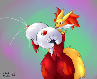 areola big_breasts blush bodily_fluids breasts ejaculation female hand_on_breast holding_breast huge_breasts hyper hyper_breasts lactating milk nipples red_areola red_nipples semi-anthro solo sweat thick_thighs worried vant_talon nintendo pokemon canid canine delphox generation_6_pokemon mammal pokemon_(species) hi_res