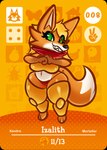 amiibo_card anthro armor arturfox blonde_hair breasts canid canine card clothing digital_media_(artwork) female fox full-length_portrait green_eyes hair hi_res mammal navel orange_body portrait scarf solo tail thong underwear