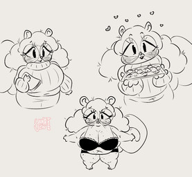 anthro belly big_breasts black_bra black_clothing black_underwear blush bottomwear bra bread breasts brown_hair clothing deep_navel eyewear female fluffy fluffy_hair fluffy_tail food freckled_face freckles front_view fur glasses hair heart_symbol huge_breasts miniskirt navel nerd office_clothing overweight overweight_female pawpads round_glasses shortstack shy skirt solo sweater tail thick_thighs topwear underwear yuka_tanga theo_(yuka_tanga) flying_squirrel japanese_dwarf_flying_squirrel mammal rodent sciurid hi_res