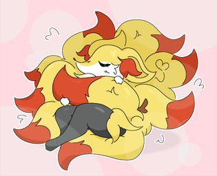3_fingers 3_toes 9_tails ambiguous_anthro ambiguous_gender anthro arm_tuft big_tail biped black_body black_fur cheek_tuft digitigrade dipstick_tail ears_back emanata eyelashes eyes_closed facial_tuft feet fingers fluffy fluffy_tail front_view fur inner_ear_fluff markings multi_tail multicolored_body multicolored_fur nude_ambiguous nude_anthro object_in_tail orange_body orange_fur orange_inner_ear_fluff orange_nose orange_tail_tip outline pink_background pivoted_ears pointy_ears prick_ears shoulder_tuft simple_background sitting snout solo stick stick_in_tail tail tail_hug tail_markings three-quarter_view toes tuft two_tone_tail white_body white_fur yellow_body yellow_fur guzzlord420 nintendo pokemon braixen canid generation_6_pokemon mammal pokemon_(species) 2024 aliasing binary_drawing cel_shading colored digital_drawing_(artwork) digital_media_(artwork) english_description full-length_portrait hi_res portrait shaded