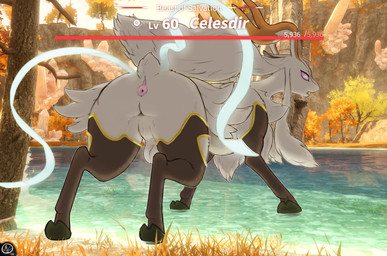 3d_background antlers anus backsack balls butt cliff feral gameplay_mechanics genitals grass gui health_bar hooves horn level_number majestic male male_feral open_mouth outside perineum pink_anus pink_eyes plant quadruped rear_view short_tail sky solo tail tree water forgottenscales palworld pocketpair celesdir deer mammal pal_(species) 2025 colored digital_media_(artwork) hi_res mixed_media shaded watermark