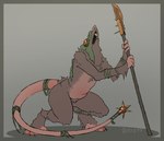 ambiguous_gender anthro belly clothing fur lance melee_weapon nude polearm simple_background solo standing tail teeth weapon dlrp99 warhammer_(franchise) warhammer_fantasy mammal murid murine rat rodent skaven colored hi_res