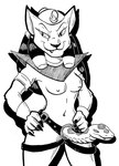 anthro breasts claws dildo dildo_with_face fangs female finger_claws navel nipples sex_toy simple_background smile solo standing strapon strapon_with_face teeth white_background razzek disney disney's_aladdin mirage_(disney) domestic_cat felid feline felis mammal monochrome