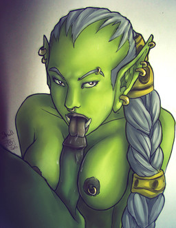 bodily_fluids braided_hair breasts duo erection female genitals hair humanoid_genitalia humanoid_penis humanoid_pointy_ears licking male male/female nipple_piercing nipples not_furry oral penile penis penis_lick piercing pointy_ears saliva sex tongue tongue_out tusks shalinka blizzard_entertainment warcraft humanoid orc