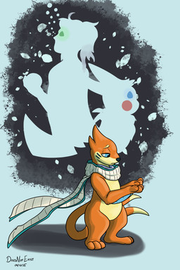 anthro blue_eyes countershading dipstick_tail fin fur glowing glowing_eyes green_eyes group looking_at_own_hand male markings multi_tail orange_body orange_fur plantigrade scarf silhouette standing tail tail_markings tan_body tan_fur trio doesnotexist nintendo pokemon otto_(soggybuizel) soggy_(soggybuizel) buizel generation_1_pokemon generation_4_pokemon human mammal pikachu pokemon_(species) 2025 dated digital_media_(artwork) hi_res signature