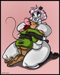 anthro areola belly big_breasts black_border border breasts buckteeth butt clothing eyes_closed female hair huge_breasts markings mole_(marking) nude open_mouth overweight overweight_anthro overweight_female pink_hair shirt sleeping solo teeth thick_thighs topwear dutch_(artist) misty_the_mouse apple_(dutch) misty_(dutch) bear giant_panda mammal mouse murid murine rodent 2016 digital_media_(artwork) full-length_portrait portrait