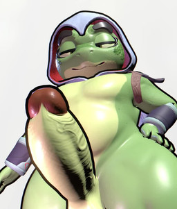 anthro big_penis erection genitals glans green_body hand_on_hip hand_on_own_hip hip_sway humanoid_genitalia humanoid_penis looking_down low-angle_view male penis presenting presenting_penis simple_background smug solo teasing teasing_viewer thick_thighs vein veiny_penis steezycheezy captain_laserhawk:_a_blood_dragon_remix bullfrog_(captain_laserhawk) amphibian frog 3d_(artwork) 3d_animation animated blender_(artwork) digital_media_(artwork) no_sound short_playtime video