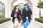 anthro black_tie_(suit) bouquet clothing flower male male/male plant romantic suit sun_dragon wedding zephyxus mythology teryx favonius solaris teryx_commodore canid canine canis dragon mammal mythological_creature mythological_scalie scalie wolf hi_res