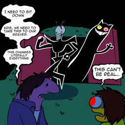 ambiguous_gender anthro antlers big_eyes big_nose biped black_bodysuit black_clothing black_eyebrows black_eyes black_hair black_skinsuit bodily_fluids bodysuit bone bunker clothed clothed_ambiguous clothed_anthro clothed_human clothing comic_panel conjoined_speech_bubble derp_eyes detailed_background dialogue door ellipsis eye_contact eyebrows eyes_closed fake_antlers fake_horns feral flexing grass green_clothing green_grass green_sweater green_topwear group hair horn humor in_denial jacket larger_ambiguous larger_anthro larger_feral larger_humanoid linked_speech_bubble looking_at_another name_in_dialogue nervous nervous_sweat night obscured_eyes open_door open_mouth outside parody plant pose purple_body purple_clothing purple_jacket purple_scales purple_topwear question_mark red_door red_tongue scales shadow shirt shocked simple_eyes size_difference skeleton skinsuit smaller_ambiguous smaller_human speech_bubble standing stuttering style_emulation sweat sweater teeth text tight_clothing tongue topwear wavy_speech_bubble white_clothing white_shirt white_speech_bubble white_topwear wide_eyed yellow_body yellow_skin radicalmammajamma adult_swim cartoon_network deltarune smiling_friends undertale undertale_(series) charlie_dompler friend_(deltarune) kris_dreemurr papyrus_(undertale) pim_pimling roaring_knight susie_(deltarune) animated_skeleton critter_(smiling_friends) darkner felid feline human humanoid mammal monster scalie shadow_creature undead 1:1 2025 colored digital_drawing_(artwork) digital_media_(artwork) english_text hi_res female_(lore)