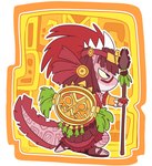 anthro aztec biped clothed clothing footwear holding_melee_weapon holding_object holding_polearm holding_spear holding_weapon male melee_weapon polearm sandals shield shoes solo spear warrior weapon fuf amphibian axolotl marine mole_salamander salamander 2023 hi_res