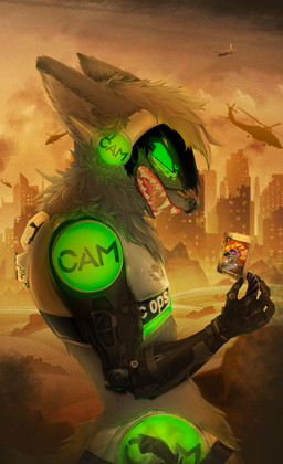 ac-130 aircraft airplane anthro apocalypse armor battle biped black_hand black_hands bodily_fluids body_hair breastplate broken_mask c.a.m. carbon_fiber card chest_fur chest_hair chest_tuft city cybernetic_arm cybernetic_hand cybernetic_limb cybernetics destroyed destroyed_building destroyed_city digitigrade dripping fingers fluffy fluffy_ears fluffy_hair fluffy_neck_fur fur glowing glowing_body glowing_eyes green_body green_eyes grey_body grey_fur grey_hair gun hair handgun helicopter holding_object king_of_hearts led_light logo machine male metal metallic_body military multicolored_body neck_tuft open_mouth outside playing_card prosthetic prosthetic_arm prosthetic_hand prosthetic_limb protogen_armor protogen_face protogen_visor protogenized ranged_weapon robotic robotic_arm robotic_hand robotic_limb saliva saliva_drip saliva_string screen screen_eyes screen_face smile soldier solo special_forces tail teeth teeth_showing text tongue tuft vehicle warrior weapon arcanelynx kradee prototype_9 prototype_1 yuri_chacal canid canine canis jackal mammal protogen synth_(vader-san) 2024 absurd_res artist_collaboration colored cover cover_art cover_page digital_drawing_(artwork) digital_media_(artwork) english_description english_text hi_res male_(lore)