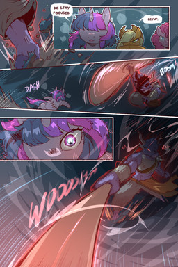 abs anthro blonde_hair blue_eyes butt clothed clothing cutie_mark dialogue eyelashes female feral freckles fur green_eyes grey_body grey_fur group hair hooves horn long_hair male melee_weapon midriff motion_lines muscular muscular_anthro muscular_male onomatopoeia orange_body pink_body pink_hair purple_body purple_eyes purple_hair purple_tail sound_effects speech_bubble tail talking_feral text topwear unicorn_horn weapon cold-blooded-twilight european_mythology friendship_is_magic greek_mythology hasbro my_little_pony mythology applejack_(mlp) pinkie_pie_(mlp) twilight_sparkle_(mlp) bovid bovine earth_pony equid equine horse mammal minotaur mythological_creature mythological_equine pony unicorn english_text hi_res