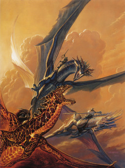 ambiguous_gender armor bat_wings black_body black_scales bracers breastplate breath_powers claws clothing cloud elemental_manipulation fangs feral fire fire_breathing fire_manipulation gauntlets gloves grey_body grey_scales group handwear headgear helmet horn horned_helmet lava melee_weapon membrane_(anatomy) membranous_wings molten pauldron polearm rope saddle scales shield sky skyscape spines tail teeth weapon white_body white_scales wings todd_lockwood dragonlance mythology dragon elemental_creature fire_creature human mammal mythological_creature mythological_scalie scalie absurd_res hi_res signature