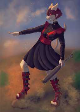 :3 anthro baseball_bat bat_(object) bell bell_collar boots claws clothing collar digitigrade female footwear gesture glowing glowing_eyes hair hand_gesture leather leather_boots leather_clothing leather_footwear maid_uniform pointing red_eyes red_hair sharp_teeth shoes solo teeth tongue tongue_out uniform white_body kurryplate_(sharpcard) felid feline mammal absurd_res hi_res huge_filesize