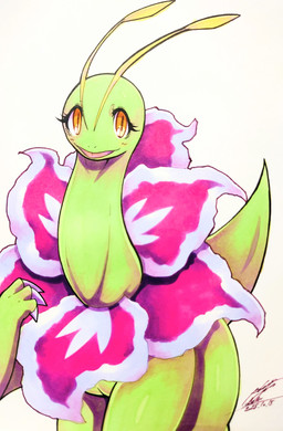 ambiguous_gender antennae_(anatomy) blush blush_lines claws feral green_body green_skin looking_at_viewer open_mouth orange_eyes plant raised_leg simple_background solo tail tongue 025aki nintendo pokemon elemental_creature flora_fauna generation_2_pokemon meganium pokemon_(species) 2025 absurd_res dated hi_res signature