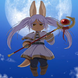 ambiguous_gender anthro belt biped black_belt black_clothing black_legwear black_pantyhose boots bottomwear brown_body brown_boots brown_clothing brown_footwear brown_fur capelet clothed clothed_ambiguous clothed_anthro clothing cosplay crossover_cosplay expressionless flying footwear full_moon fully_clothed fully_clothed_ambiguous fully_clothed_anthro fur hair holding_object holding_staff horizontal_pupils legwear moon pantyhose pupils shirt shoes skirt solo staff tail topwear twintails_(hairstyle) whiskers white_bottomwear white_capelet white_clothing white_hair white_shirt white_skirt white_topwear yellow_eyes smugbuns frieren_beyond_journey's_end made_in_abyss frieren nanachi lagomorph mammal narehate 1:1 2024 absurd_res crossover full-length_portrait hi_res portrait