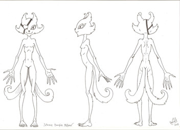 2_tails :3 anthro breasts eye_patch eyelashes eyewear featureless_breasts featureless_crotch female multi_tail nude slim small_breasts solo tail unknown_artist unknown_artist_signature psycho_pass spooky_boogie domestic_cat felid feline felis mammal 2015 hi_res model_sheet monochrome signature source_request