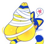 anthro arms_tied blush bodily_fluids bound butt female legs_tied markings mummy_wrappings solo squish striped_markings striped_tail stripes sweat tail tail_markings uraeus wraps_only yellow_body yellow_inner_ear puppysnackz animal_crossing nintendo ankha_(animal_crossing) animal_humanoid cat_humanoid felid felid_humanoid feline feline_humanoid humanoid mammal mammal_humanoid digital_media_(artwork) hi_res