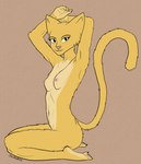 anthro areola breasts countershading female female_anthro fur hands_behind_head kneeling looking_at_viewer nipples nude plantigrade side_view simple_background small_breasts smile solo tail yellow_body yellow_fur johndoe8771 bethesda_game_studios microsoft prequel_adventure the_elder_scrolls katia_managan felid khajiit mammal colored digital_drawing_(artwork) digital_media_(artwork) hi_res