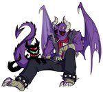 bandage horn male membrane_(anatomy) membranous_wings purple_body purple_skin smoking solo spikes tail tired_of_this_shit wings blinkpen mythology neopets lamarr_(blinkpen) dragon mythological_creature mythological_scalie scalie