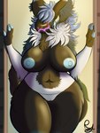 anthro areola arm_tuft belly big_breasts big_ears big_hair black_body black_fur blue_areola blue_body blue_claws blue_fur blue_hair breasts claws curvy_figure doorway ear_tuft elbow_tuft female fluffy fur gradient_fur green_body green_fur hair looking_at_viewer machine multicolored_body multicolored_fur navel neck_tuft protogen_visor screen screen_face seductive simple_background slightly_chubby slightly_chubby_anthro slightly_chubby_female smile smirk solo standing_in_doorway thick_thighs tuft white_body white_fur wide_hips ryshokka_syre_(artist) ryshokka_syre protogen 3:4 digital_drawing_(artwork) digital_media_(artwork) hi_res signature