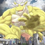 5_fingers abs anthro biceps big_penis biped building building_destruction city city_destruction cloud destroyed_building destruction erection fingers genitals giga glans hair hand_on_ground huge_penis humanoid_genitalia humanoid_penis hyper hyper_genitalia hyper_penis kneeling landscape_dwarfing low-angle_view macro male muscular muscular_anthro muscular_male nipples open_mouth pecs penis solo vein veiny_penis white_hair yellow_body mfive_(artist) mythology darkai_(character) dragon mythological_creature mythological_scalie scalie 1:1 hi_res