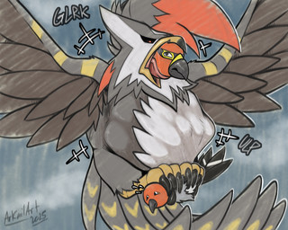 abdominal_bulge belly big_belly bodily_fluids body_in_mouth feet flying group oral_head_gulp oral_vore prey_outline saliva saliva_on_tongue saliva_string size_difference spread_wings swallowing swallowing_sound_effect talons toes tongue trio vore wings arkailart nintendo pokemon pokemon_legends_z-a avian bird fletchling generation_4_pokemon generation_6_pokemon generation_9_pokemon mega_evolution mega_staraptor pokemon_(species) staraptor talonflame 5:4 absurd_res hi_res