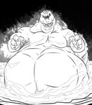 belly big_belly emerging glowing looking_at_viewer macro male night obese overweight radiation rising sea solo water reagan700 godzilla_(series) monsterverse toho godzilla kaiju lizard monster reptile scalie monochrome