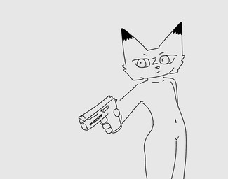 anthro female flat_chested gun handgun male ranged_weapon shitpost standing thick_thighs weapon wdaf ash_baby_(meme) daniel_the_gun_(wdaf) sylas_(wdaf) wdaf_(characher) felid feline mammal animated animated_gif black_and_white meme monochrome short_playtime